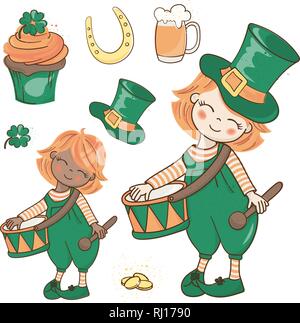 PATRICK'S MARS Saint Patrick's Day Cartoon Vector Illustration Set pour imprimer, tissu et décoration. Illustration de Vecteur