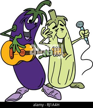 Cartoon légumes jouent de la guitare et chanter Illustration de Vecteur