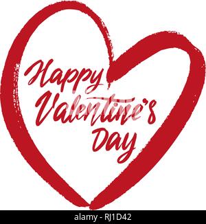 Happy Valentine s day text sur le fond du coeur sur fond blanc. , Valentine s day, carte de souhaits hand drawn vector illustration croquis Illustration de Vecteur