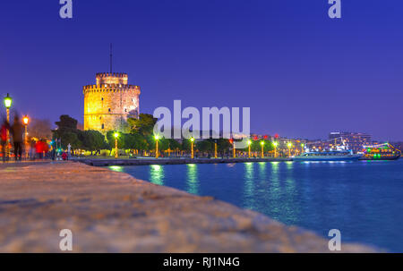 Vue de la Tour Blanche de Thessalonique qui est un monument et musée situé sur le front de mer de Thessalonique, capitale de la région de Macédoine en Amérique du Banque D'Images