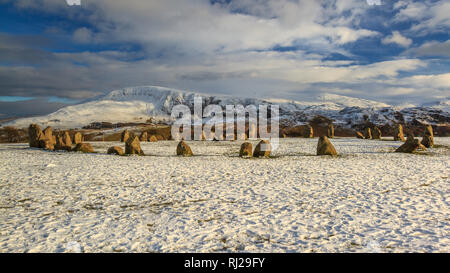 Cercle de pierres de Castlerigg dans la neige, Cumbria, Angleterre Banque D'Images