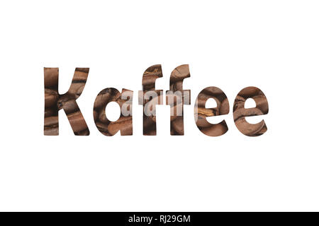 Photo avec des grains de café et découper le mot allemand Kaffee Banque D'Images