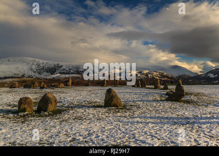 Cercle de pierres de Castlerigg dans la neige, Cumbria, Angleterre Banque D'Images