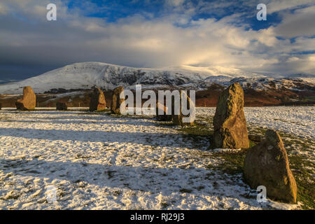 Cercle de pierres de Castlerigg dans la neige, Cumbria, Angleterre Banque D'Images