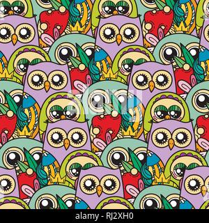 Modèle sans couture avec cute cartoon hiboux et furry owlets dans des tons pastel. Vector illustration. Illustration de Vecteur