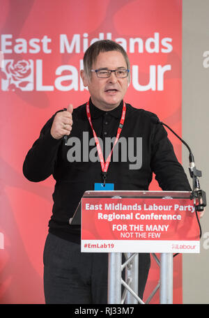 Lee Barron secrétaire régional pour la région des Midlands TUC s'exprimant lors de l'East Midlands Labour Party 2019 Conférence à Nottingham, Royaume-Uni Banque D'Images