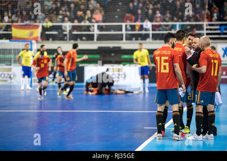 Indoor footsal correspondent à des équipes nationales de l'Espagne et le Brésil au pavillon multiusos de Caceres Banque D'Images