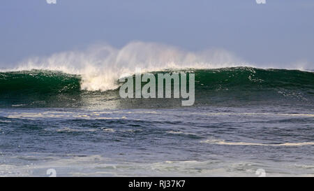 Big Wave Ocean Spray voir faites par le vent dans la côte portugaise Banque D'Images