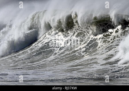 Vue détaillée d'une belle grosse vague s'écraser blanc dans un jour de tempête Banque D'Images