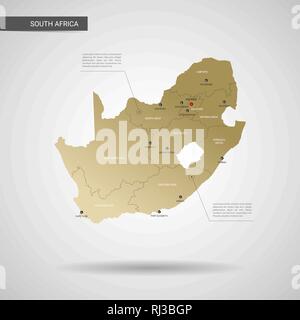 Vecteur stylisé République d'Afrique du Sud carte. L'infographie 3d gold site illustration avec les villes, les frontières, les capitaux, les divisions administratives et pointe Illustration de Vecteur