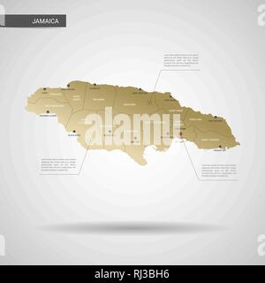 Vecteur stylisé Jamaïque carte. L'infographie 3d gold site illustration avec les villes, les frontières, les capitaux, les divisions administratives et de l'aiguille, les marques de l'ombre ; Illustration de Vecteur