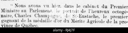 . Livre d'or du MÃ©rite agricole de la province de QuÃ©bec [microforme] : pages commÃ©moratives du premier concours, 1890. L'agriculture ; MÃ©rite agricole ; RÃ©compenses et distributions honorifiques ; Agriculture ; Agriculture ; MÃ©rite agricole ; récompenses (prix, etc. ) ; l'Agriculture. J#  Peu pi â 6(3 â IV LES PREMIERS LAURÉATS DU iilloiiH mjiiiitcnunt MÃRITE AGRICOLE Nous t'aiiv cctuiiiiÃ:ui Iccti®tiv'ur la plui)art de ^â¢t^^ bravi'8 fiu'ur.'s d'aifrii iiltcuris-. .Nous rcurcttuiis luiechose scuit'Ui ut : j'^'ost de n'avoir pu l'ai II" iiotiT ualt-ric plus¨Ã à ni rendre la justice Ã©gal Ã tous, c' Banque D'Images