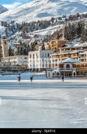 Patinoire naturelle, Kulm Country Club, Kulm Park, St.Moritz, Grisons, Suisse Banque D'Images