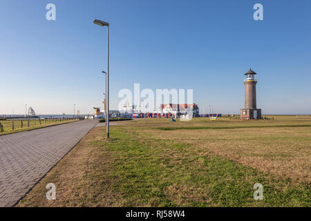 Leuchtturm Memmertfeuer auf der Insel Juist, Ostfriesische Insel, Banque D'Images