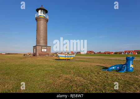 Leuchtturm Memmertfeuer auf der Insel Juist, Ostfriesische Insel, Banque D'Images