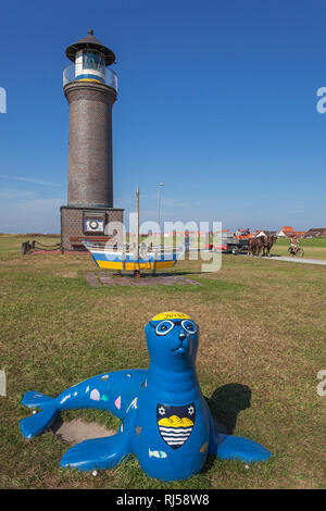 Leuchtturm Memmertfeuer auf der Insel Juist, Ostfriesische Insel, Banque D'Images