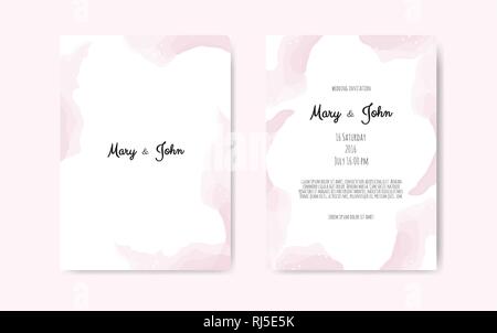 Inviter de mariage avec décoration de style aquarelle abstraite à la lumière vieux rose tendre couleur sur fond blanc. Illustration de Vecteur