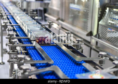 Produits alimentaires de ticket de transfert sur les systèmes de convoyage automatisés pour l'automatisation industrielle Banque D'Images