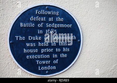 Plaque commémorative sur le mur de la maison dans la rue de l'Ouest Ringwood Hampshire England UK Banque D'Images