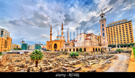 La cathédrale maronite Saint Georges, le Mohammad Al-Amin Mosquée et le jardin du pardon dans Beyrouth, Liban Banque D'Images