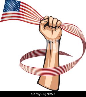 Drapeau USA à main et sur fond blanc. Vector illustration Illustration de Vecteur