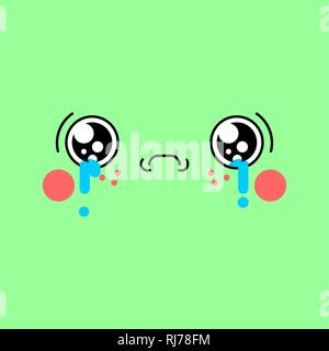 Triste visage Kawaii Cute cartoon. Drôle de pleurer Illustration de Vecteur