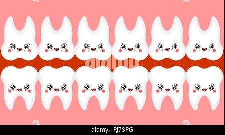 Drôle de dents, bouche ouverte. Dent kawaii Cute cartoon. Sweet vector illustration Illustration de Vecteur
