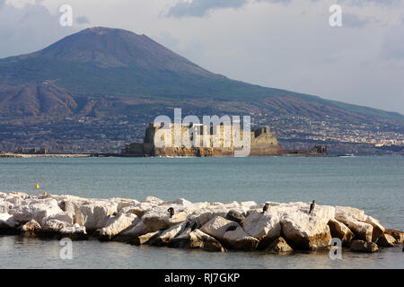 Paysage de Naples avec le Castel dell'Ovo et le Vésuve Banque D'Images