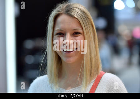 Munich, Allemagne. Le 04 février, 2019. Miriam GOESSNER ((NEUREUTHER, épouse de Felix Neureuther), seule image, couper seul motif, portrait, portrait, portrait. À l'ISPO 2019 le 04.02.2019 à Munich. Utilisation dans le monde entier | Credit : dpa/Alamy Live News Banque D'Images