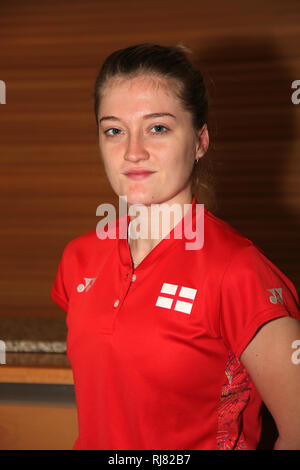 Milton Keynes, Royaume-Uni. Feb, 2019 5. Les joueurs de l'équipe de badminton de l'Angleterre à une journée des médias avant le prochain tournoi de badminton Yonex All England en mars 2019. Photo Jess Pugh. L'événement aura lieu à Birmingham Credit : Ged Noonan/ Alamy Live News Banque D'Images