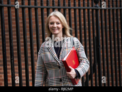 Londres, Royaume-Uni. 05 févr., 2019. Liz Truss, Secrétaire en chef au Trésor, quitte la réunion du Cabinet. Credit : Tommy Londres/Alamy Live News Banque D'Images