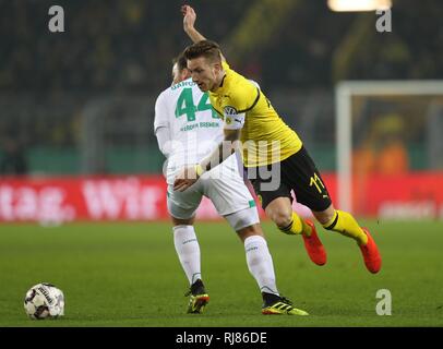 Dortmund, Allemagne. 05 Feb, 2019. firo : Football, Saison 2018/2019 DFB-Pokal, tasse, BVB Borussia Dortmund - Werder Brême marco reus bargfrede batailles contre l'utilisation du crédit dans le monde entier | : dpa/Alamy Live News Banque D'Images