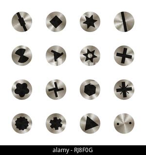 Types de tête de vis. Illustration vectorielle. Outil de travail. Illustration de Vecteur