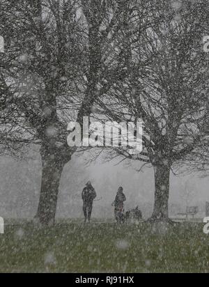 Sur la photo la neige qui tombe sur le Centre Oaklands Recreation Ground Yardley Birmingham météo. Lundi 26 février 2018. Banque D'Images