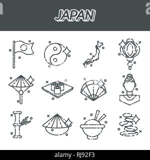 Le Japon Télévision Icons Design Travel Concept. Illustration vectorielle, EPS 10 Illustration de Vecteur