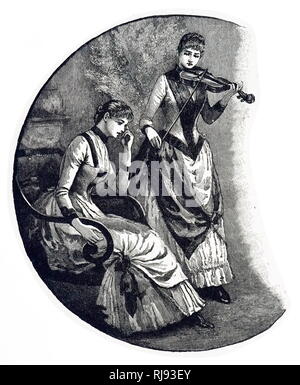 Une gravure représentant une jeune femme jouant du violon. En date du 19e siècle Banque D'Images