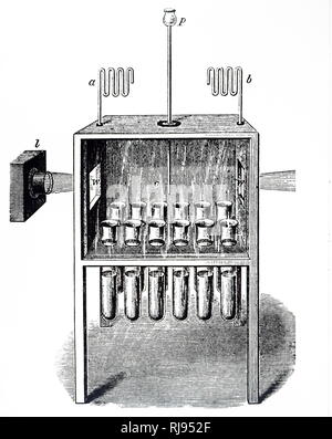 Une gravure représentant John Tyndall's appareils utilisés pour étudier la putréfaction dans divers liquides. John Tyndall (1820-1893), un physicien d'origine irlandaise. En date du 19e siècle Banque D'Images