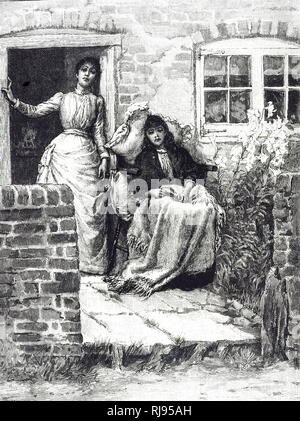 Une gravure représentant une femme malade, plus probablement atteints de la consommation, se reposant dans une chaise à l'extérieur. En date du 19e siècle Banque D'Images
