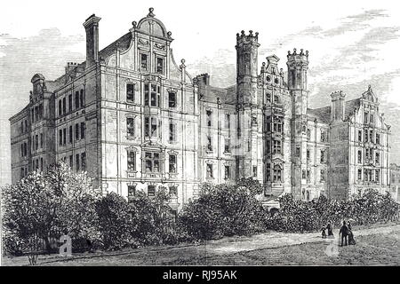 Une gravure représentant l'extérieur de la nouvelle Brompton Hospital pour les maladies de la poitrine, d'Uxbridge. À l'époque de son ouverture, il était connu sous le nom de l'hôpital. Consommation Brompton En date du 19e siècle Banque D'Images