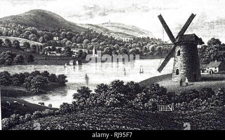 Gravure représentant un moulin à vent de Bembridge (Knowle Mill) une Bembridge, île de Wight, en Angleterre. En date du 19e siècle Banque D'Images