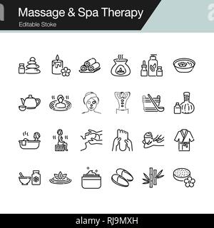 La thérapie de massage et de Spa d'icônes. Ligne moderne design. Pour la présentation, la conception graphique, application mobile, web design, infographie, l'assurance-chômage. Course modifiable Illustration de Vecteur