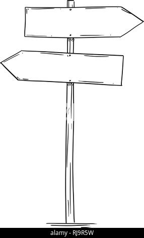 Dessin de vieux bois vide Deux Directions de la route Panneau de flèche Illustration de Vecteur