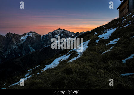 Österreich, Tirol, Stubaier Alpen, Neustift, Abendstimmung an der Villa Boddin Hütte Banque D'Images