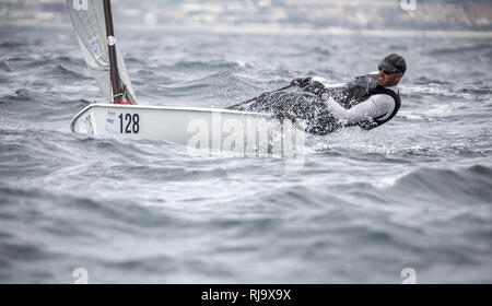 Spanien, Barcelone, Finn World Masters, Segelwettbewerb, El Balis, Club Nautique Banque D'Images