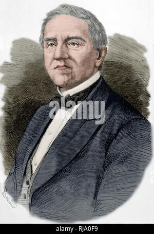 Samuel Jones Tilden (1814-1886). Candidat démocrate para Presidente de los Estados Unidos, durante las elecciones en disputadas de 1876 aux Etats-Unis. También fue Gobernador del Estado de Nueva York. Dibujo por Badillo. Gravure por Capuz. Coloreado. La Ilustración Española y Americana, 8 de septiembre de 1876. Banque D'Images