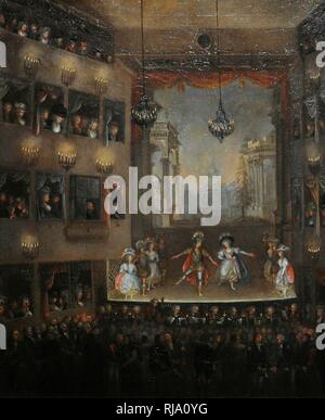Première mondiale de la Ópera Pirro de Giovanni Paisiello en el Teatro Nacional de Varsovie en 1790, hacia 1790. Museo Nacional de Varsovia. Polonia. Banque D'Images