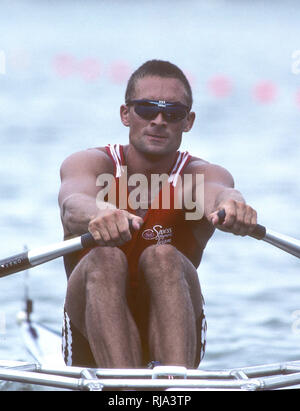 Atlanta, États-Unis d'Amérique. La Suisse Skiff Hommes SUI M1X Xeno Mueller, 1996 Régate olympique, Lake Lanier, Gainsville. La Géorgie. [Crédit obligatoire : Peter Spurrier : Intersport Images] Banque D'Images