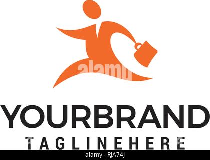 Businessman with bag logo design. Les gens de logo d'entreprise Modèle de conception de panneau Illustration de Vecteur