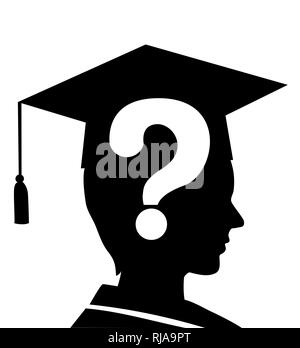 Illustration d'un homme d'ossature avec graduation Cap et point d'interrogation Banque D'Images