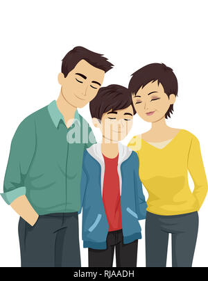 Illustration d'un Teenage Guy avec les parents accepter après être sorti Banque D'Images